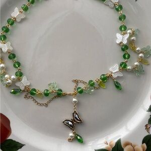 Elegant Green and Gold Butterfly Necklace